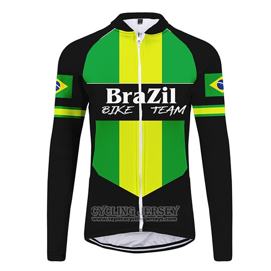 2020 Cycling Jersey Brazil Black Green Long Sleeve And Bib Tight